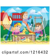 Poster, Art Print Of Children Playing On A Swing Slide And In A Sandbox