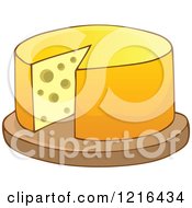 Clipart Of A Round Of Cheese With A Cut Out Piece Royalty Free Vector Illustration