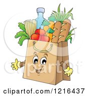 Poster, Art Print Of Grocery Bag Mascot Full Of Food