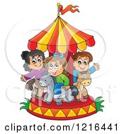 Children Playing On A Carousel