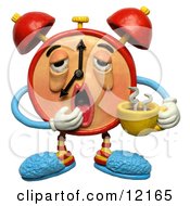 Clay Sculpture Clipart Sleepy Alarm Clock Yawning And Holding Coffee Royalty Free 3d Illustration by Amy Vangsgard #COLLC12165-0022