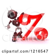 Poster, Art Print Of 3d Red Android Robot With A Giant Percent Symbol