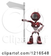 3d Red Android Robot Pointing Under A Street Sign