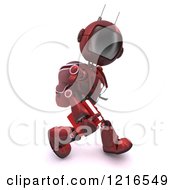 Poster, Art Print Of 3d Red Android Robot Student Walking