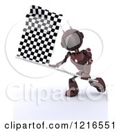 3d Red Android Robot Waving A Checkered Racing Flag