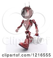 Poster, Art Print Of 3d Red Android Robot Carrying A Shopping Basket
