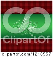 Poster, Art Print Of Merry Christmas Greeting On Green Over Red Plaid