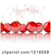 Poster, Art Print Of Merry Christmas Greeting With Stars Over Red Baubles And Reflections
