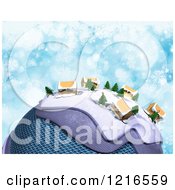 Poster, Art Print Of 3d Christmas Globe With Cardboard Homes And Snowflakes On Blue