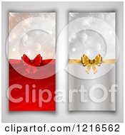 Clipart Of Vertical Red And Silver Chrsitmas Backgrounds With Bokeh And Bows Royalty Free Vector Illustration