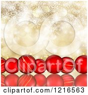 Poster, Art Print Of Row Of Red Christmas Baubles Over Gold With Flares And Snowflakes
