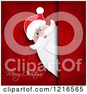 Clipart Of A Cheerful Santa Peeking Form Behind Red Snowflakes With A Merry Christmas Greeting Royalty Free Vector Illustration