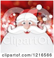 Clipart Of A Cheerful Santa With A Big Beard Over Red Snowflakes And Flares Royalty Free Illustration by KJ Pargeter