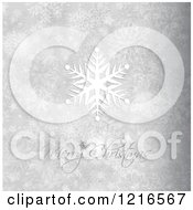 Clipart Of A Merry Christmas Greeting With A White Snowflake Over Silver Snowflakes And Stars Royalty Free Vector Illustration