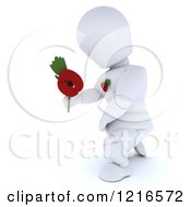 3d White Character Holding Out A Poppy In Remembrance