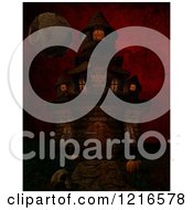 Poster, Art Print Of 3d Spooky Halloween Castle And Moon Over Red