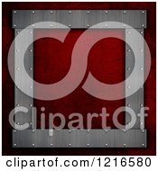 Clipart Of A 3d Brushed Metal Frame Over Scratched Red Concrete Royalty Free Illustration