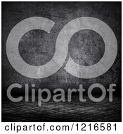 Clipart Of A 3d Diamond Plate Metal Floor And Cement Wall Royalty Free Illustration by KJ Pargeter