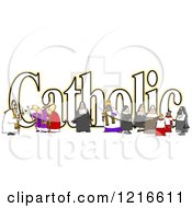 Poster, Art Print Of The Word Catholic With A Nun Bishops And Altar Boys