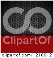Clipart Of A 3d Red Leather Panel And Stitches Over Black Perforated Metal Royalty Free Vector Illustration