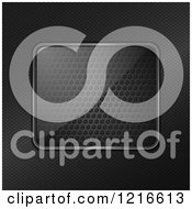 Clipart Of A Reflective 3d Glass Panel Over Metal Mesh On Carbon Fiber Royalty Free Vector Illustration