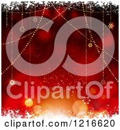 Poster, Art Print Of Red Bokeh Flare Background With Suspended Christmas Stars And Snow
