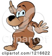 Clipart Of A Happy Beaver Pointing Upwards Royalty Free Vector Illustration by dero