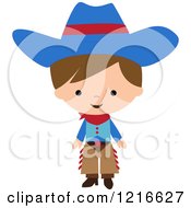 Poster, Art Print Of Happy Little Cowboy In A Blue Hat And Chaps