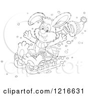 Poster, Art Print Of Outlined Happy Rabbit Sledding