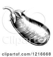 Clipart Of A Vintage Woodcut Styled Aubergine Eggplant In Black And White Royalty Free Vector Illustration