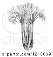 Clipart Of A Vintage Woodcut Styled Bunch Of Celery In Black And White Royalty Free Vector Illustration