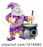 Poster, Art Print Of Wizard Holding A Thumb Up And Stirring Contents In A Cauldron
