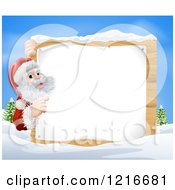 Poster, Art Print Of Young Santa Claus Pointing To A Christmsa Sign In The Snow