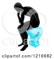 Poster, Art Print Of Silhoeutted Man Thinking On A Blue Question Mark