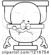 Poster, Art Print Of Black And White Outlined Sick Toilet Mascot With A Thermometer In His Mouth