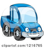 Poster, Art Print Of Happy Grinning Blue Pickup Truck Mascot
