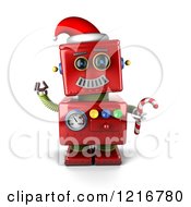 Poster, Art Print Of 3d Vintage Red Christmas Robot Sledding