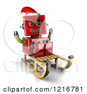 Poster, Art Print Of 3d Vintage Red Christmas Robot On A Sled
