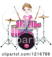 Poster, Art Print Of Happy Teenage Drummer Girl