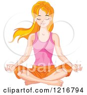 Clipart Of A Relaxed Red Haired Woman Meditating In The Lotus Yoga Pose Royalty Free Vector Illustration