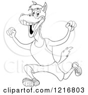 Clipart Of An Outlined Track And Field Horse Mascot Running And Cheering Royalty Free Vector Illustration