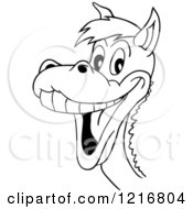 Clipart Of An Outlined Laughing Horse Mascot Royalty Free Vector Illustration by LaffToon
