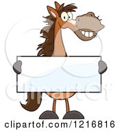 Poster, Art Print Of Happy Brown Horse Holding A Sign