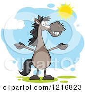 Poster, Art Print Of Happy Welcoming Gray Horse Standing Upright With Open Arms In The Sun