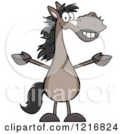 Poster, Art Print Of Happy Welcoming Gray Horse Standing Upright With Open Arms