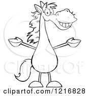 Poster, Art Print Of Happy Outlined Horse Standing Upright And Holding Out His Legs