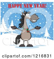 Poster, Art Print Of Happy New Year Greeting Over A Welcoming Gray Horse In The Snow