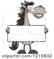Clipart Of A Happy Gray Horse Holding A Sign Royalty Free Vector Illustration