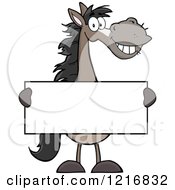 Poster, Art Print Of Happy Gray Horse Holding A Sign