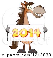 Poster, Art Print Of Happy Brown Horse Holding A New Year 2014 Sign